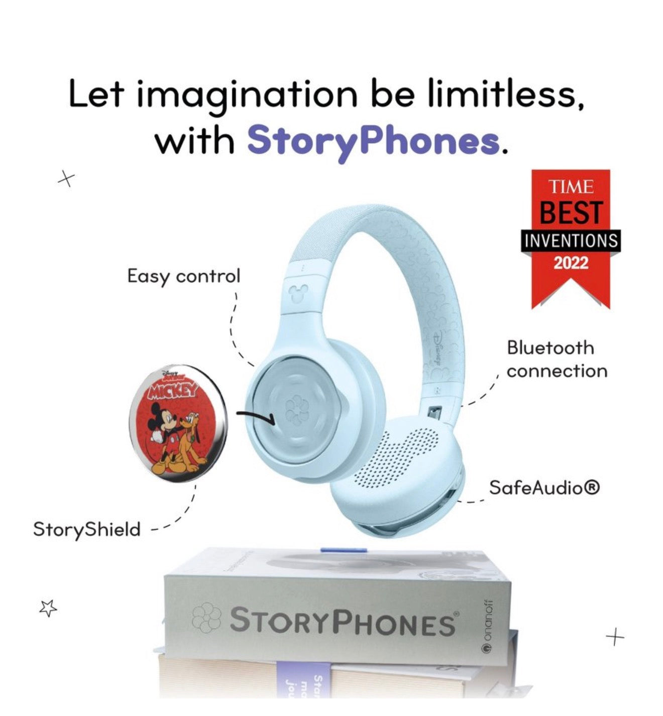 Disney StoryPhones Storytelling Bluetooth Wireless Kids Headphones – Mickey Edition | Hybrid Wired/Wireless